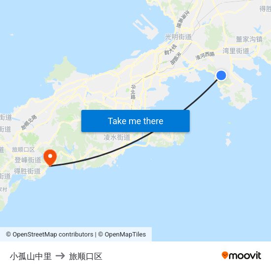 小孤山中里 to 旅顺口区 map