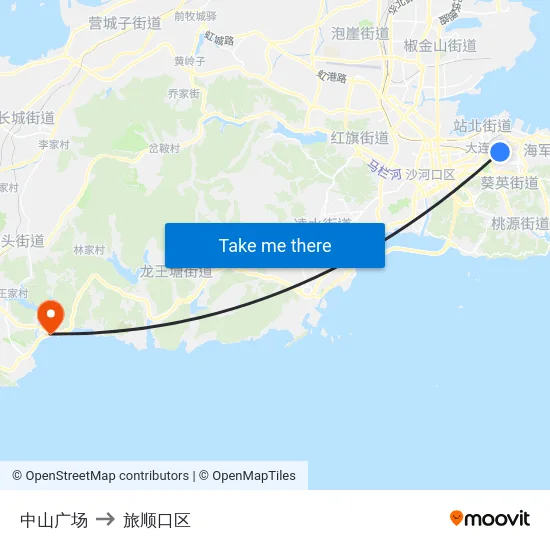 中山广场 to 旅顺口区 map