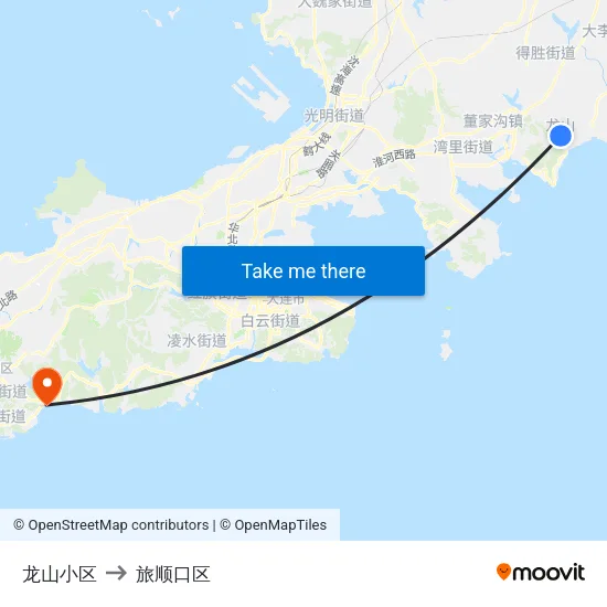 龙山小区 to 旅顺口区 map