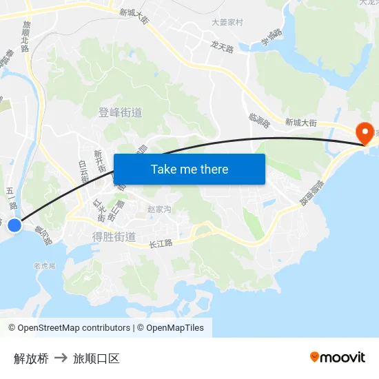 解放桥 to 旅顺口区 map
