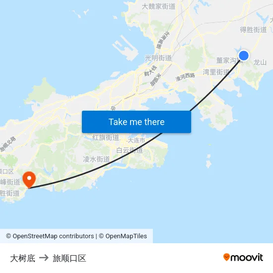 大树底 to 旅顺口区 map
