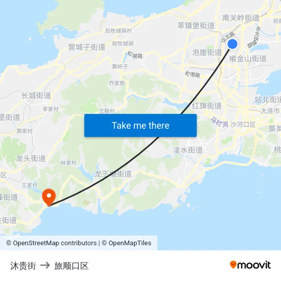 沐贵街 to 旅顺口区 map