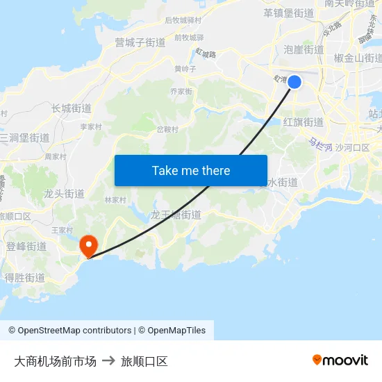 大商机场前市场 to 旅顺口区 map