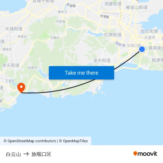 白云山 to 旅顺口区 map