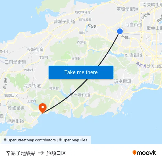 辛寨子地铁站 to 旅顺口区 map