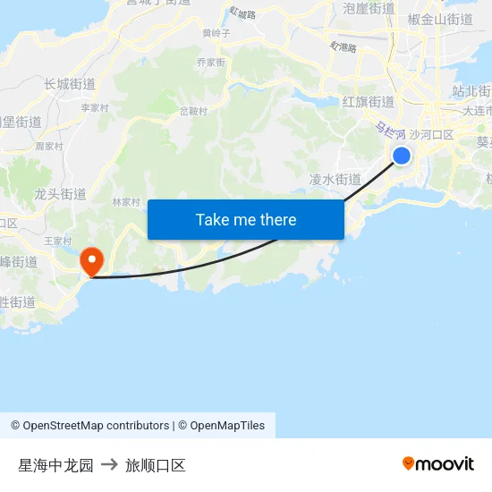 星海中龙园 to 旅顺口区 map
