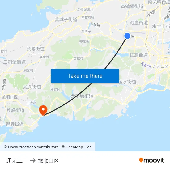 辽无二厂 to 旅顺口区 map