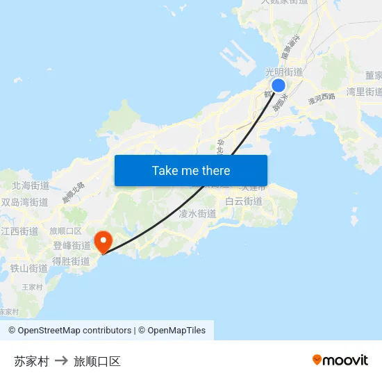 苏家村 to 旅顺口区 map