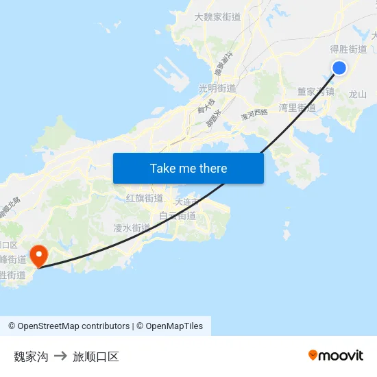 魏家沟 to 旅顺口区 map