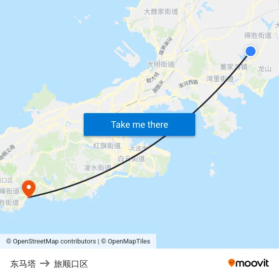 东马塔 to 旅顺口区 map