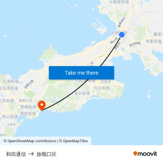 和田通信 to 旅顺口区 map