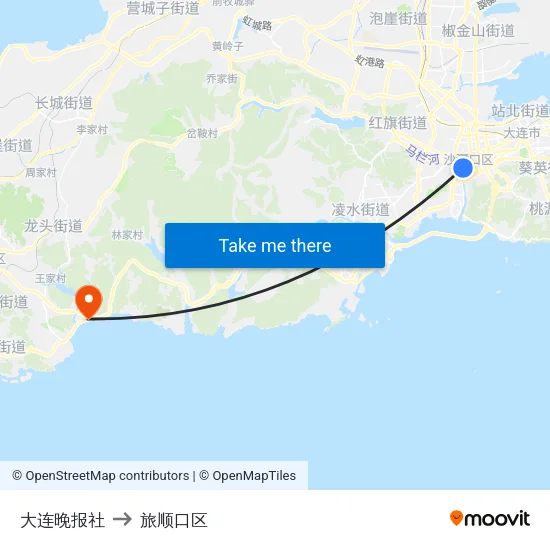 大连晚报社 to 旅顺口区 map
