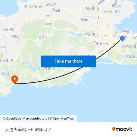大连火车站 to 旅顺口区 map