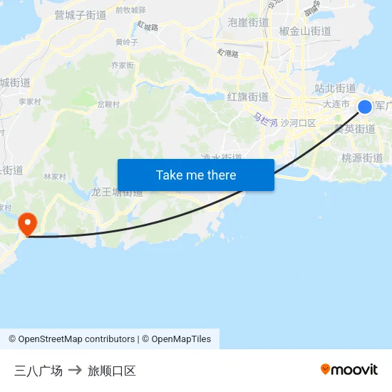 三八广场 to 旅顺口区 map