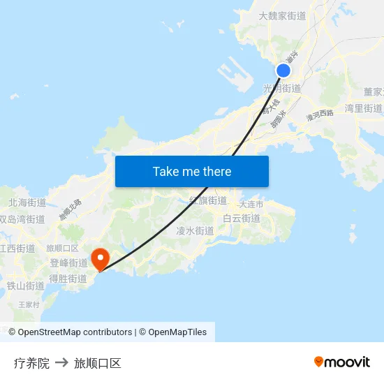 疗养院 to 旅顺口区 map