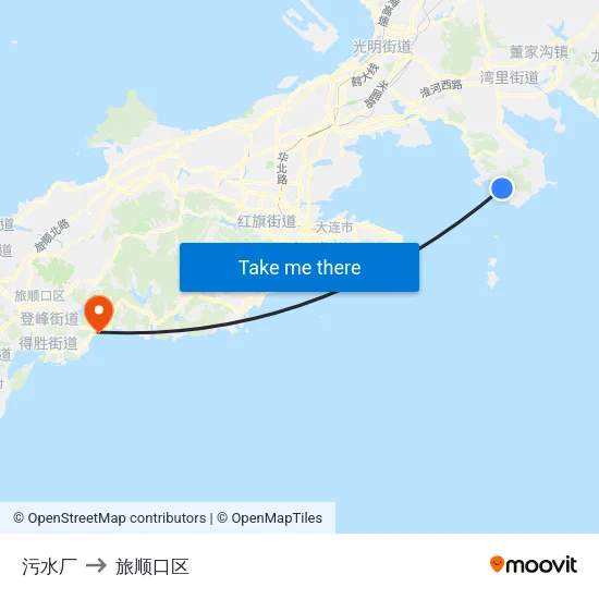 污水厂 to 旅顺口区 map