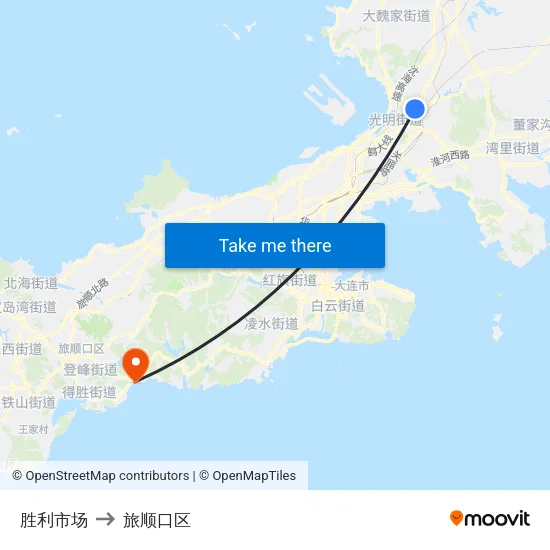 胜利市场 to 旅顺口区 map
