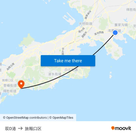 双D港 to 旅顺口区 map