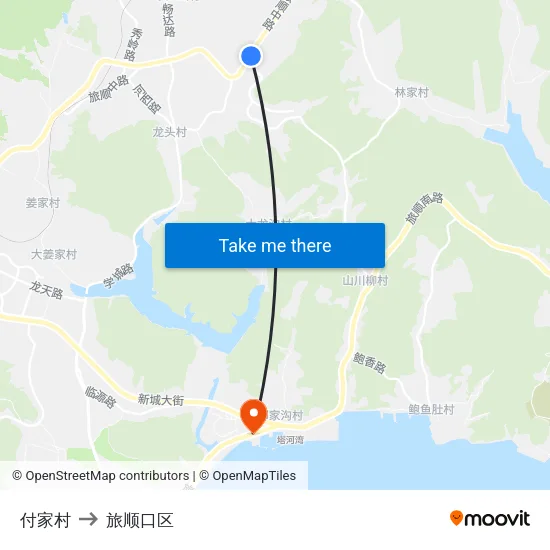 付家村 to 旅顺口区 map
