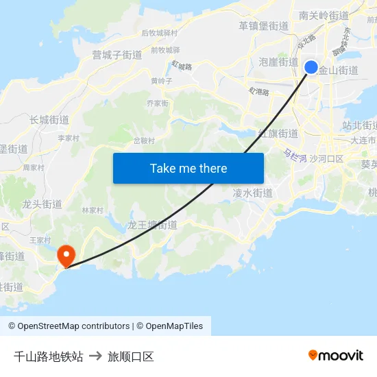 千山路地铁站 to 旅顺口区 map