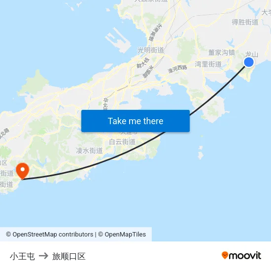 小王屯 to 旅顺口区 map