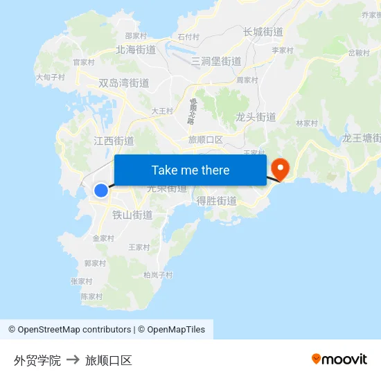 外贸学院 to 旅顺口区 map