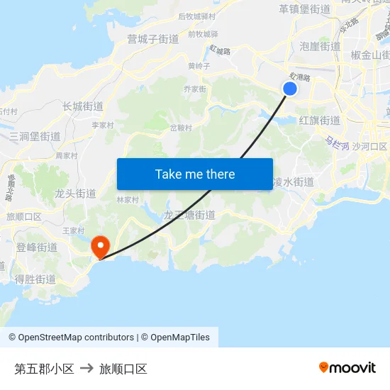 第五郡小区 to 旅顺口区 map