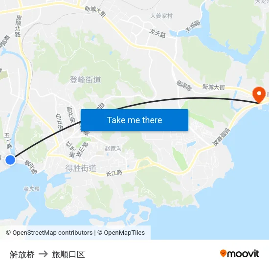 解放桥 to 旅顺口区 map