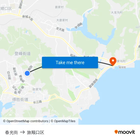 春光街 to 旅顺口区 map