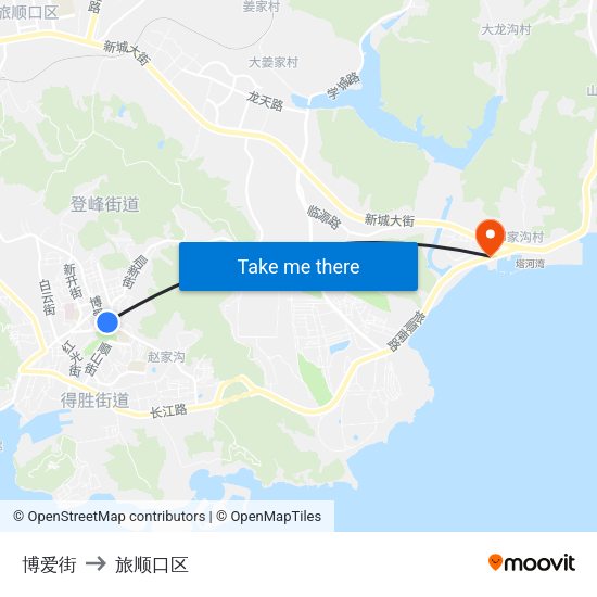 博爱街 to 旅顺口区 map