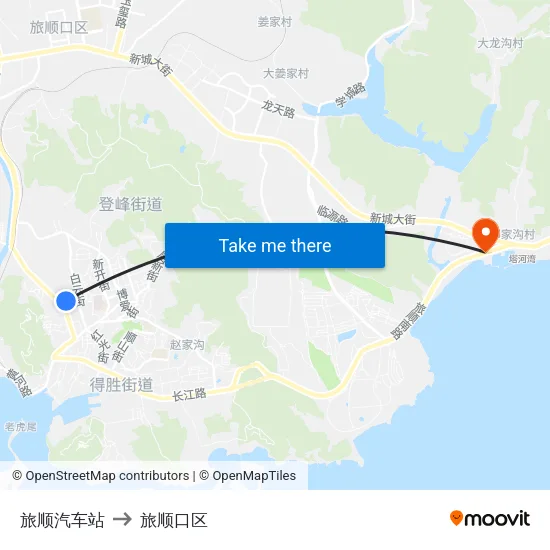 旅顺汽车站 to 旅顺口区 map