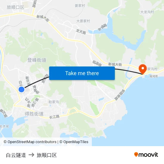 白云隧道 to 旅顺口区 map