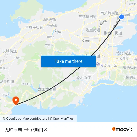 龙畔五期 to 旅顺口区 map