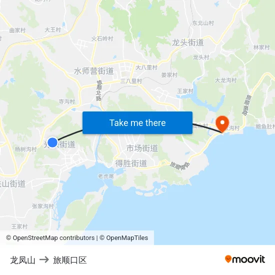 龙凤山 to 旅顺口区 map
