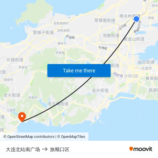 大连北站南广场 to 旅顺口区 map