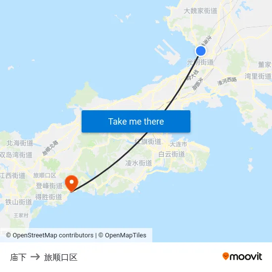 庙下 to 旅顺口区 map