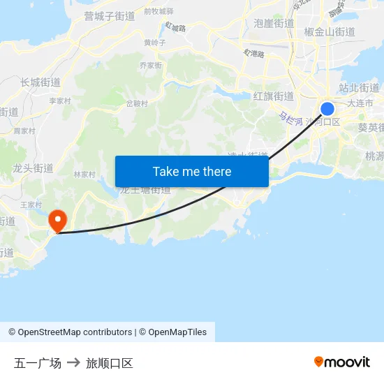 五一广场 to 旅顺口区 map