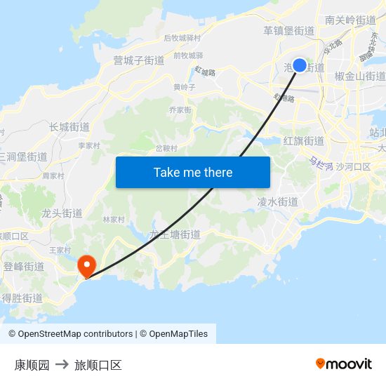 康顺园 to 旅顺口区 map