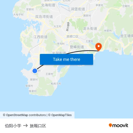伯阳小学 to 旅顺口区 map