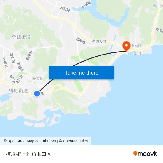 模珠街 to 旅顺口区 map