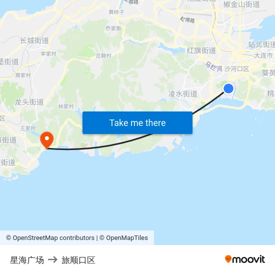 星海广场 to 旅顺口区 map