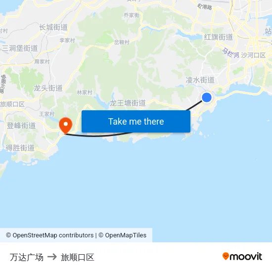 万达广场 to 旅顺口区 map