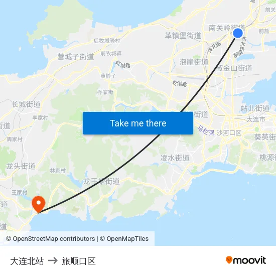 大连北站 to 旅顺口区 map