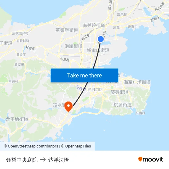 钰桥中央庭院 to 达洋法语 map
