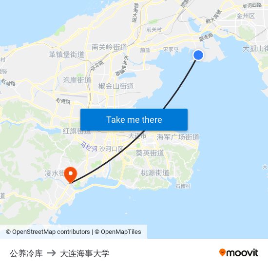 公养冷库 to 大连海事大学 map