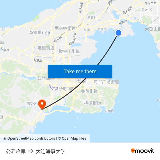 公养冷库 to 大连海事大学 map
