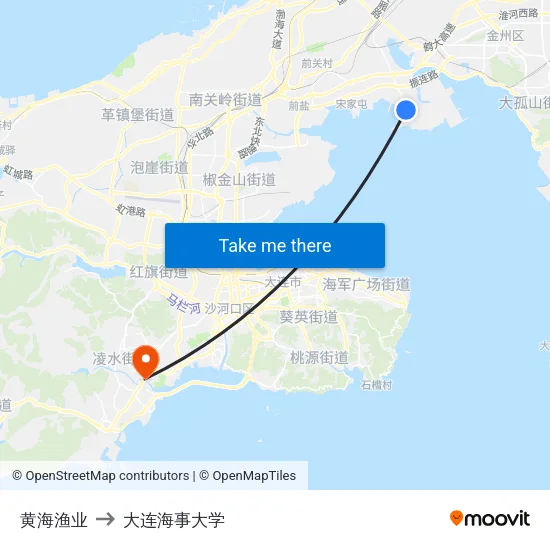 黄海渔业 to 大连海事大学 map