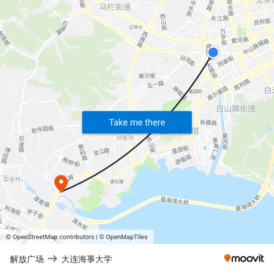 解放广场 to 大连海事大学 map