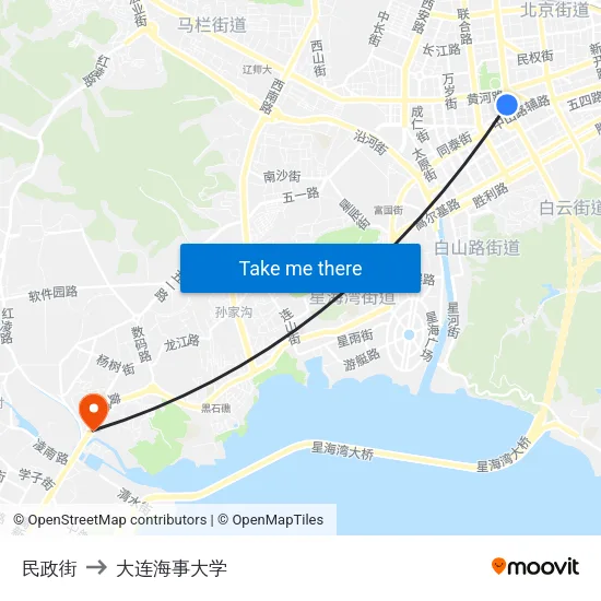 民政街 to 大连海事大学 map