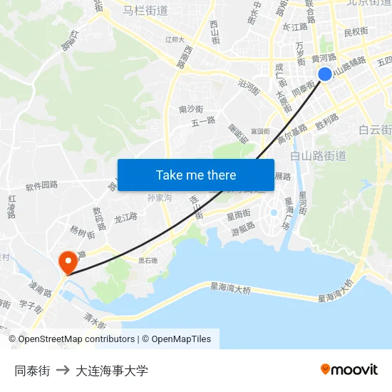 同泰街 to 大连海事大学 map